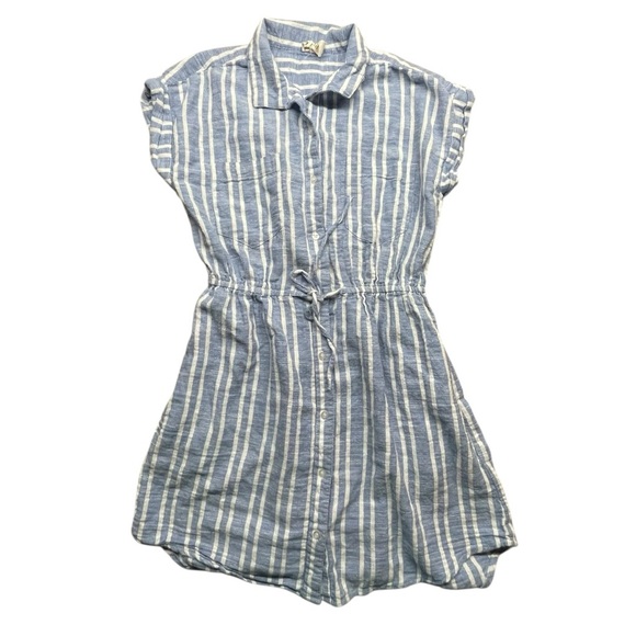 Japna Short Sleeve Collared Striped Shirt Dress Blue And White Size M Pockets - Picture 4 of 10